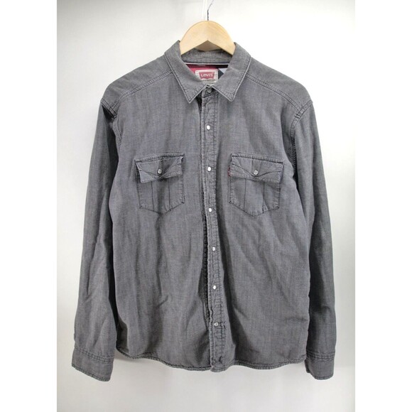 Levis‎ Shacket Gray Aztec Flannel Pearl Snap Cowboy Shirt Mens Large - Picture 1 of 10